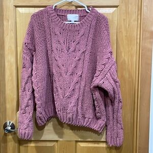 J.O.A. Pink knit sweater crew neck size L chunky knit
